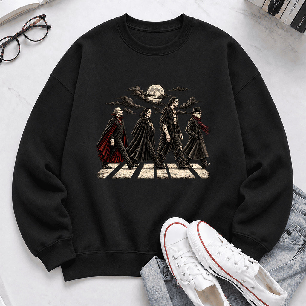 Monsters Road Printed Sweatshirt | Halloween Book Lover Gift Black