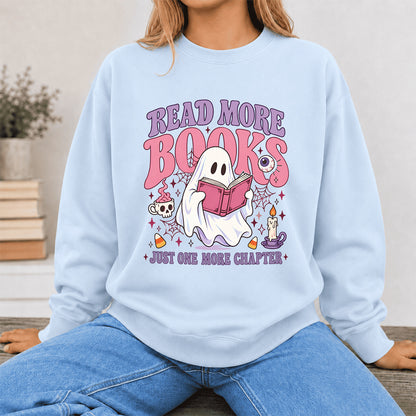 Read More Books Printed Sweatshirt | Halloween Book Lover Gift Light Blue