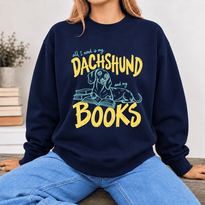 All I Need Is My Dachshund And My Books Softstyle Sweatshirt | Gift Navy