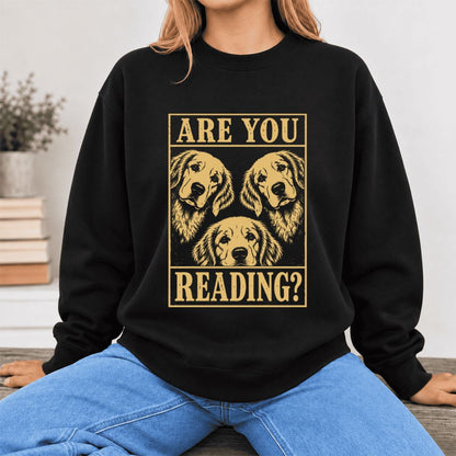 Are You Reading Golden Retriever Softstyle Sweatshirt | Dog Mom Reader Gift Black