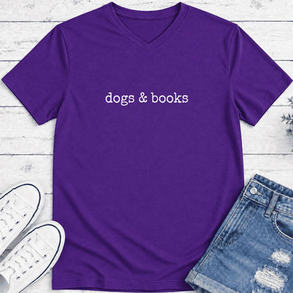 Dogs & Books Ultra-Soft V-Neck | Dog Lover & Reader Gift Team Purple