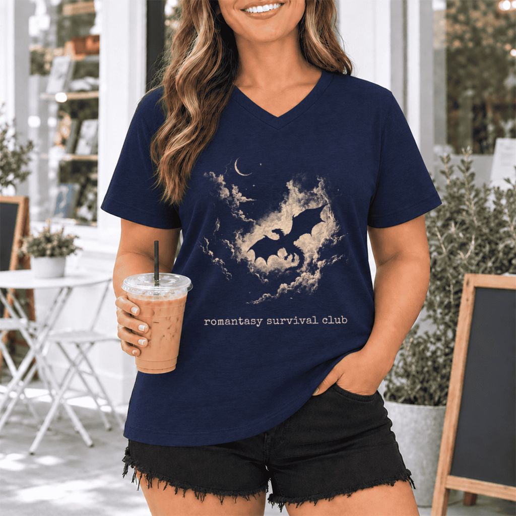 Romantasy Survival Club Ultra-Soft V-Neck | Fantasy Book Lover Gift Navy