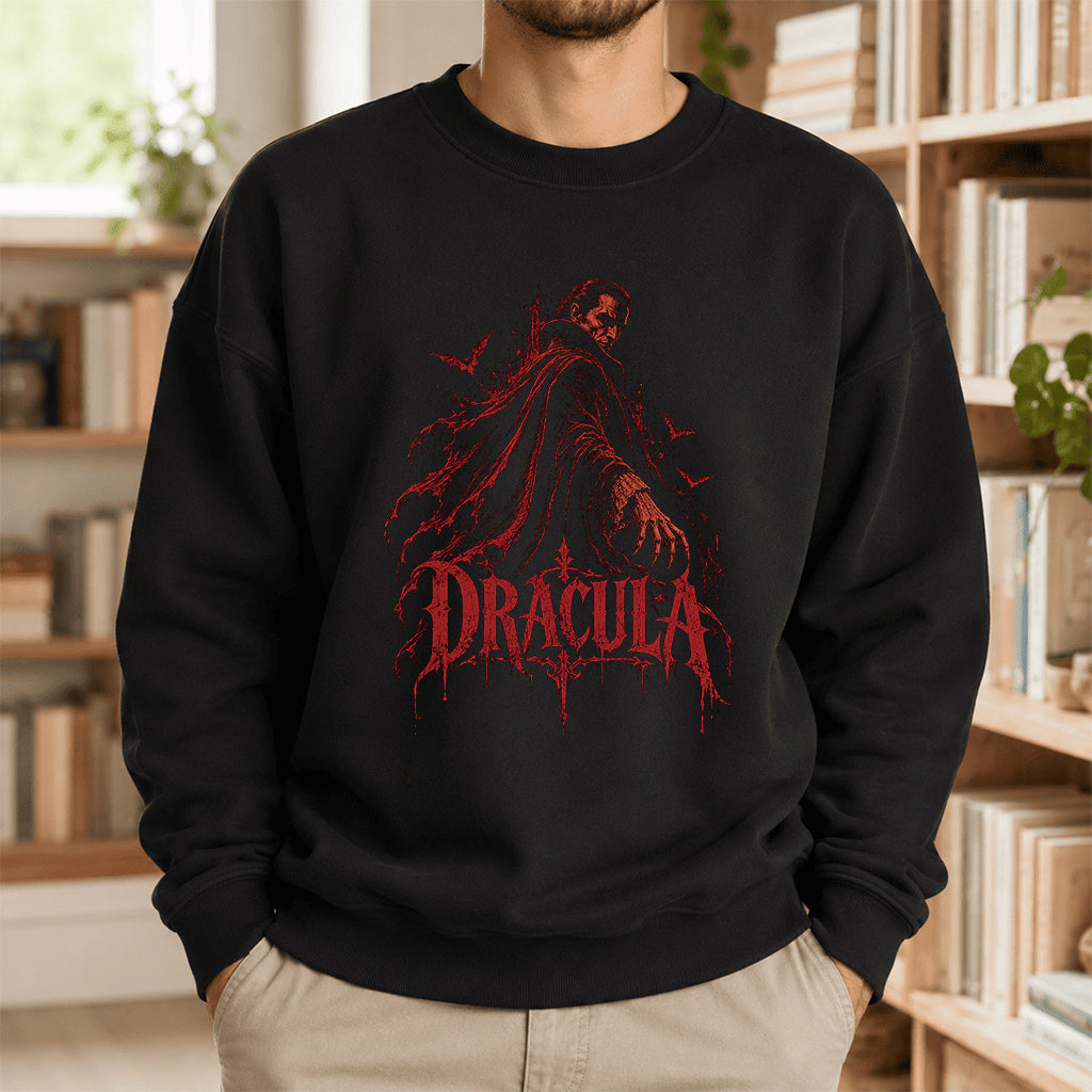 Dracula Vampire Gothic Crewneck Sweatshirt | Halloween Book Lover Gift Black