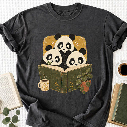 Minimal Japanese Pandas Reading Softstyle T-Shirt | Book Lover Gift Dark Heather