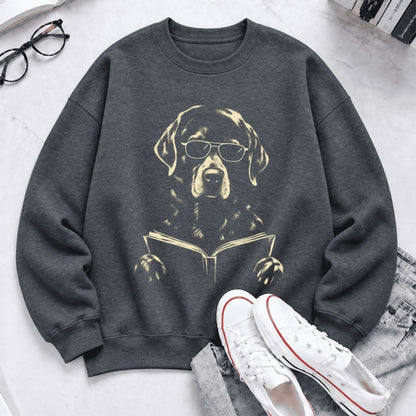 Labrador Retriever Reading Book Softstyle Sweatshirt | Dog Mom Reader Gift Dark Heather