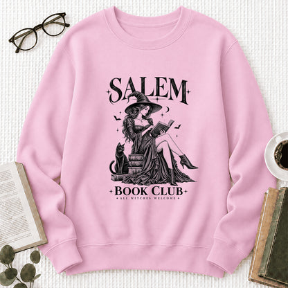 Salem Book Club Printed Sweatshirt | Spooky Book Lover Gift Light Pink