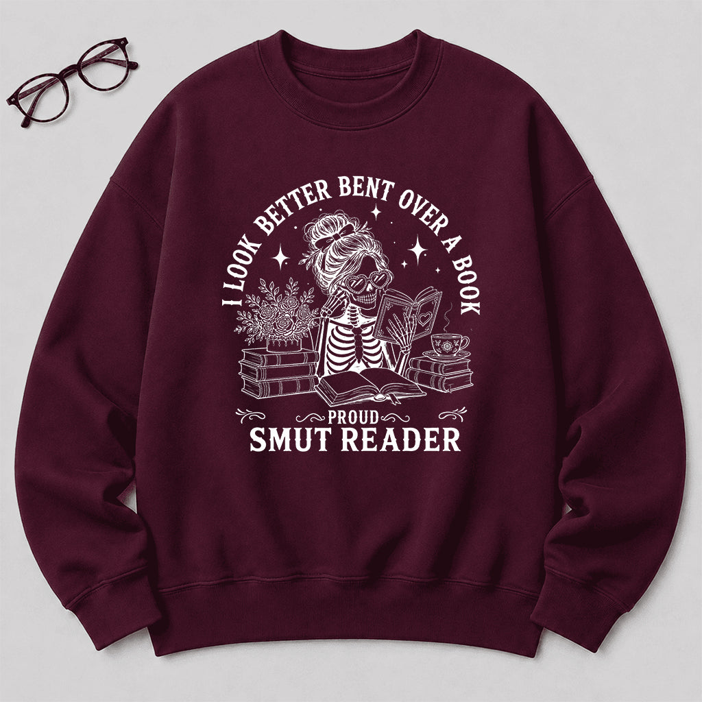 I Look Better Bend Over A Book Crewneck Sweatshirt | Reader Gift Maroon