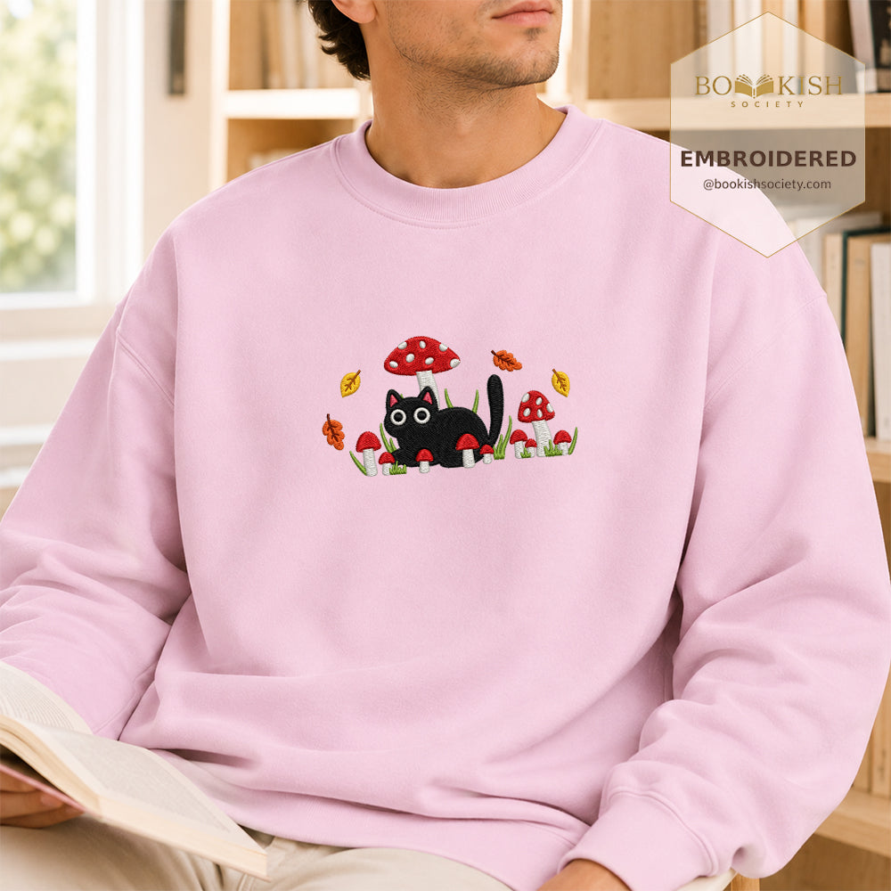Mushroom Cat Embroidered Sweatshirt | Reader Gift Light Pink