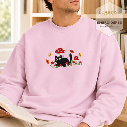 Mushroom Cat Embroidered Sweatshirt | Reader Gift Light Pink