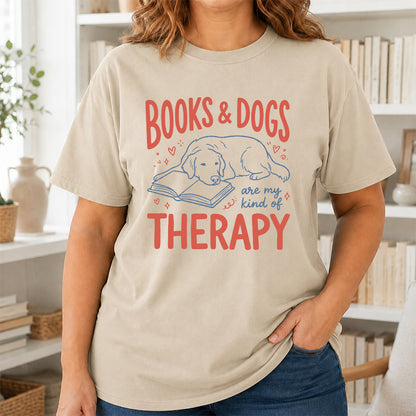 Give Me Books & Dogs Cotton T-Shirt | Dogs Lover & Reader Gift Sand