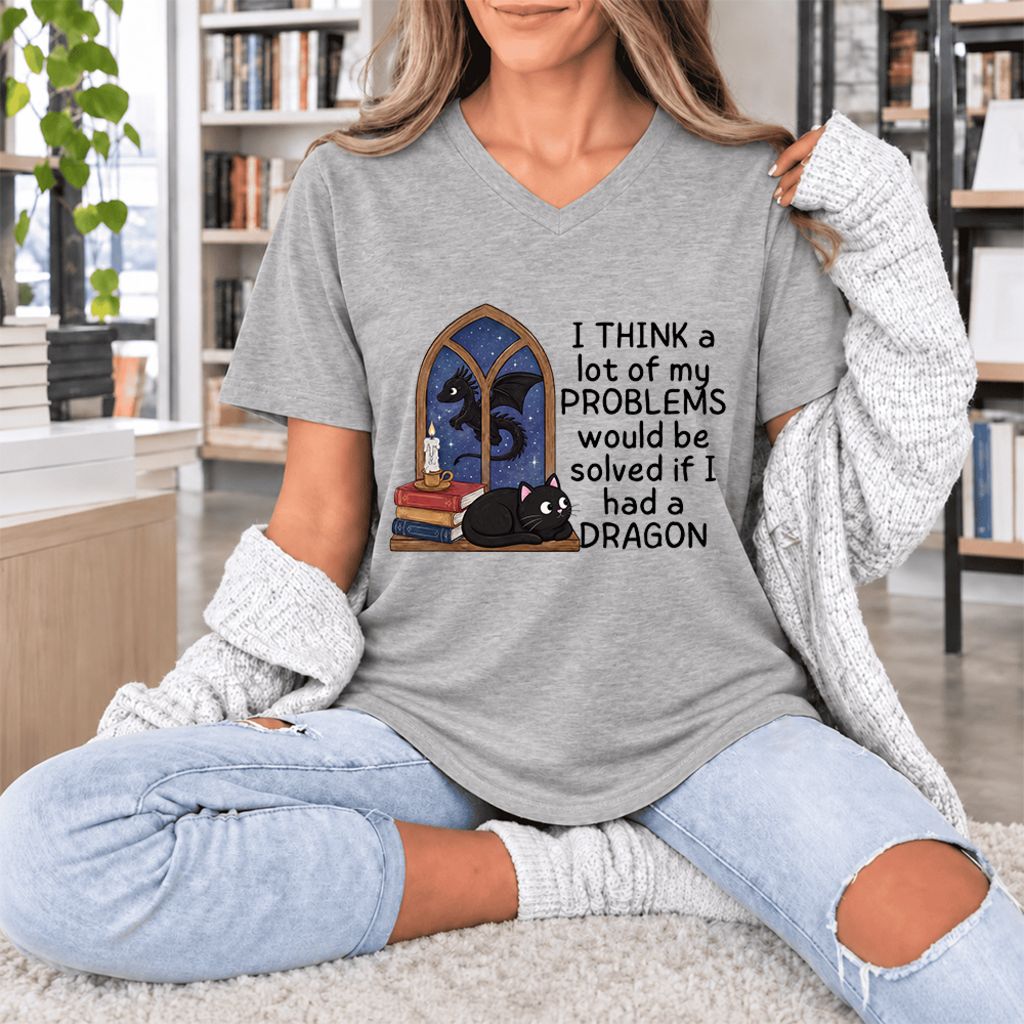 If I Could Have A Dragon Ultra-Soft V-Neck | Fantasy Reader Gift Athletic Heather