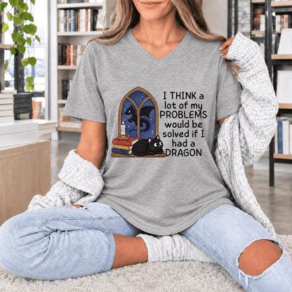 If I Could Have A Dragon Ultra-Soft V-Neck | Fantasy Reader Gift Athletic Heather