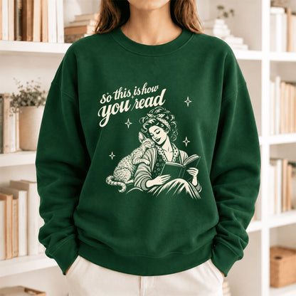 How You Read Devon Rex Softstyle Sweatshirt | Cozy Cat Lover & Reader Gift Forest Green