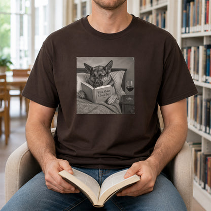 What Makes A Good Boy Printed T-Shirt | Cozy German Shepherd Mom Reader Gift Dark Chocolate