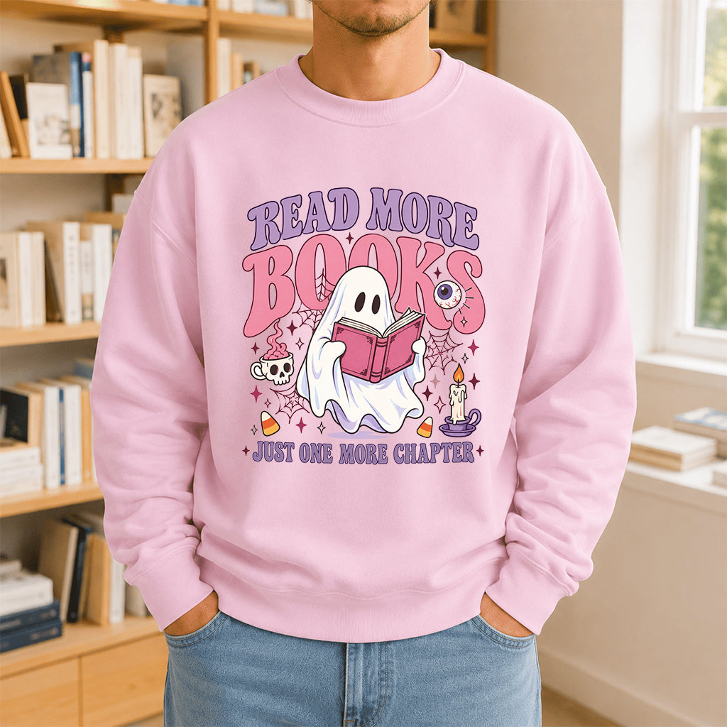 Read More Books Printed Sweatshirt | Halloween Book Lover Gift Light Pink
