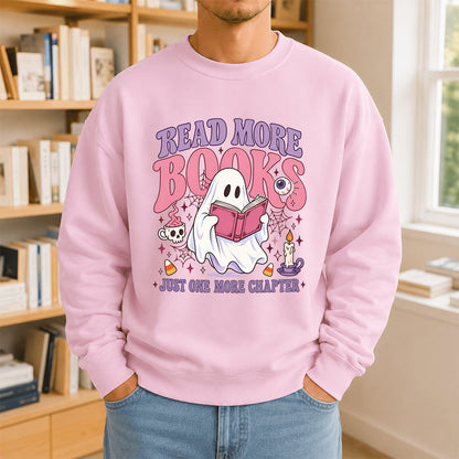 Read More Books Printed Sweatshirt | Halloween Book Lover Gift Light Pink