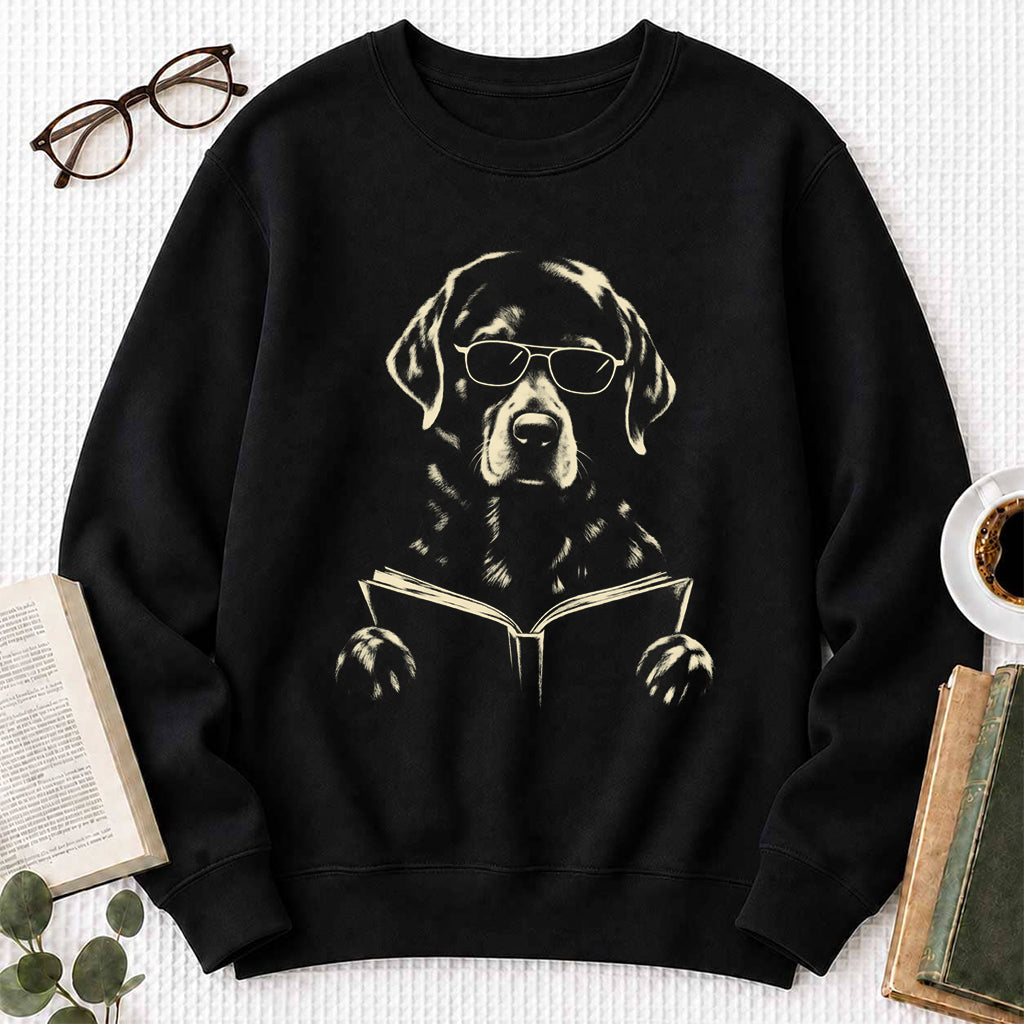 Labrador Retriever Reading Book Crewneck Sweatshirt | Reader Gift Black