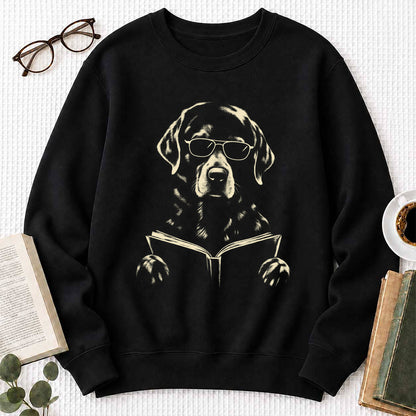 Labrador Retriever Reading Book Crewneck Sweatshirt | Reader Gift Black