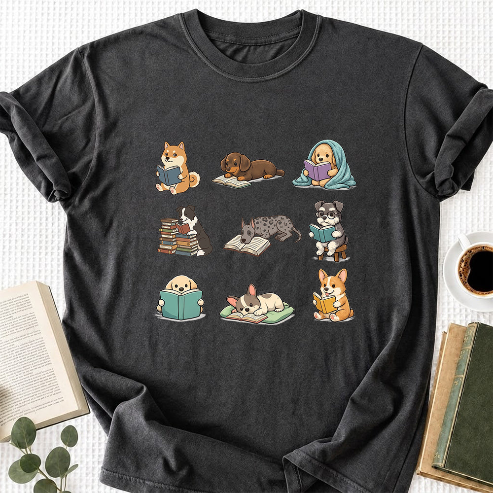 Funny Dogs Reading Softstyle T-Shirt | Book Lover Gift Dark Heather