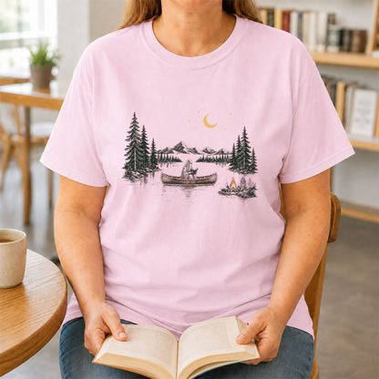Reading Ghost On The Boat Printed T-Shirt | Spooky Book Lover Gift Light Pink