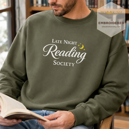 Late Night Reading Society Embroidered Sweatshirt | Reader Gift Military Green