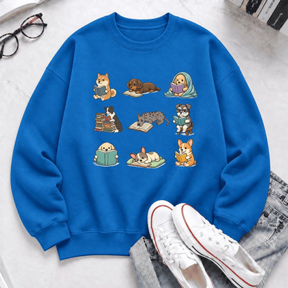 Funny Reading Dogs Embroidered Sweatshirt | Dog Mom Reader Gift Royal