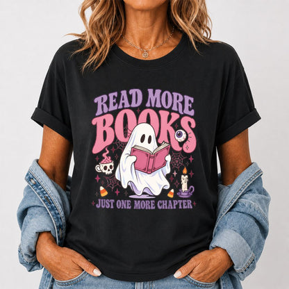 Read More Books Ghost Printed T-Shirt | Halloween Book Lover Gift Black