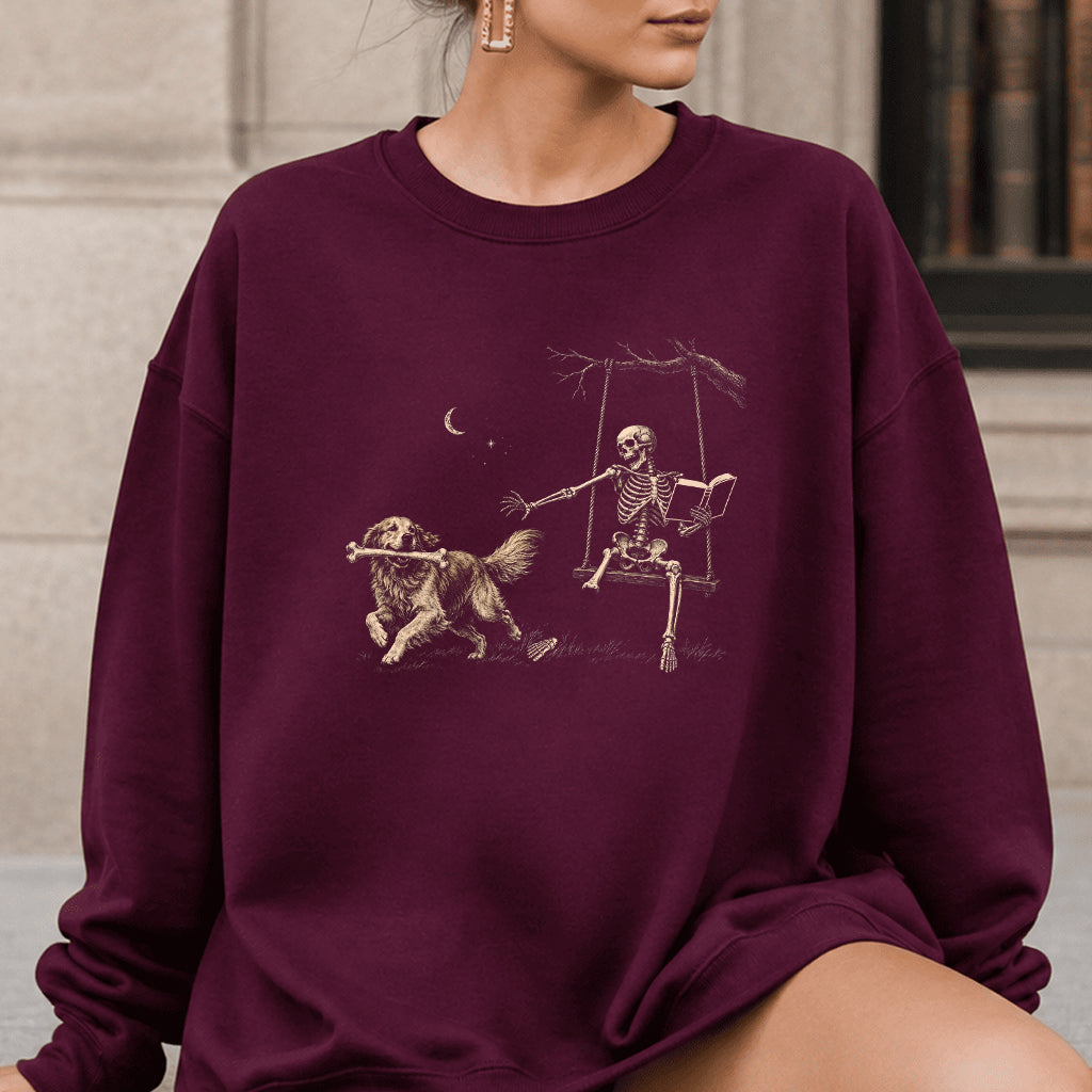 Funny Reading Book With Golden Retriever Printed Sweatshirt | Halloween Dog Lover & Reader Gift Maroon