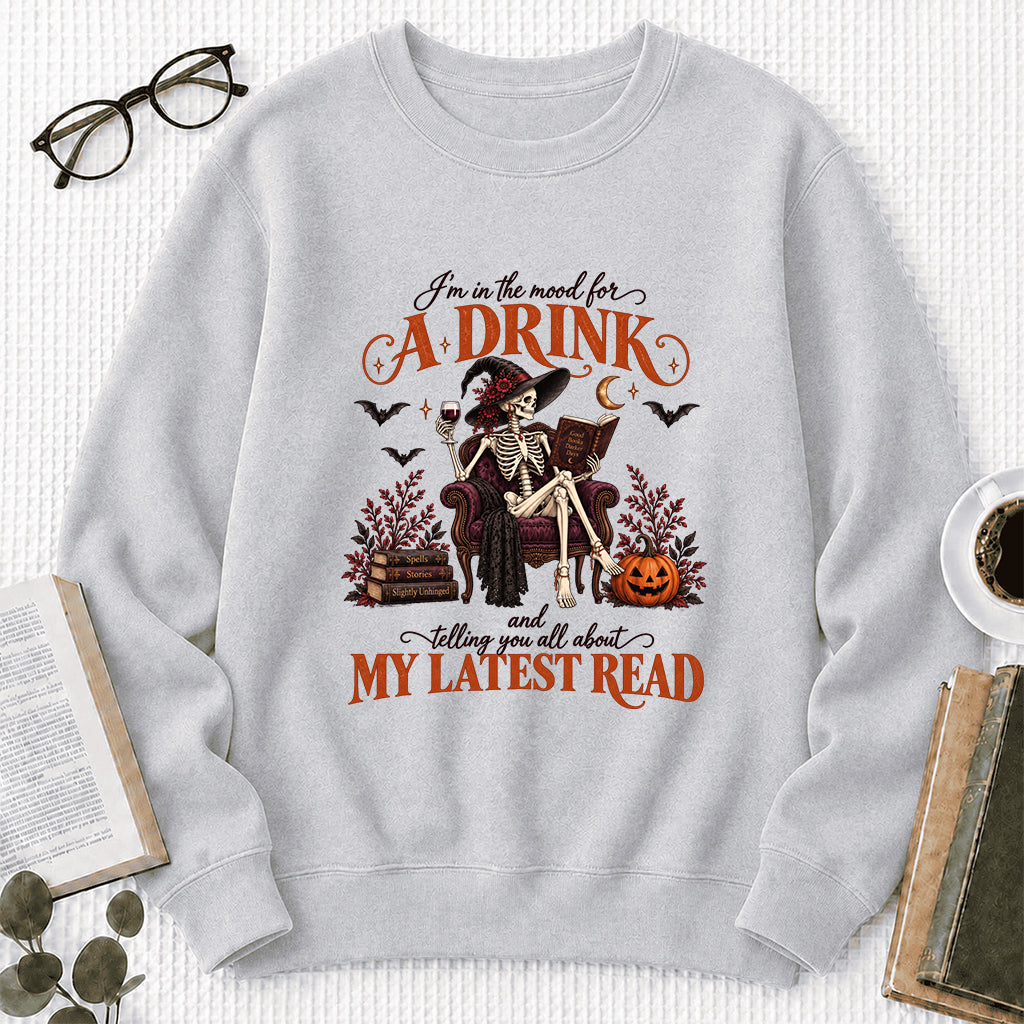Telling You All About My Lastest Read Printed Sweatshirt | Halloween Reader Gift Sport Grey