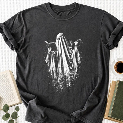 Reading Gym Ghost Printed T-Shirt | Halloween Book Lover Gift Dark Heather