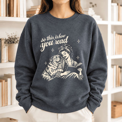 How You Read English Bulldog Softstyle Sweatshirt | Cozy Dog Mom Reader Gift Dark Heather