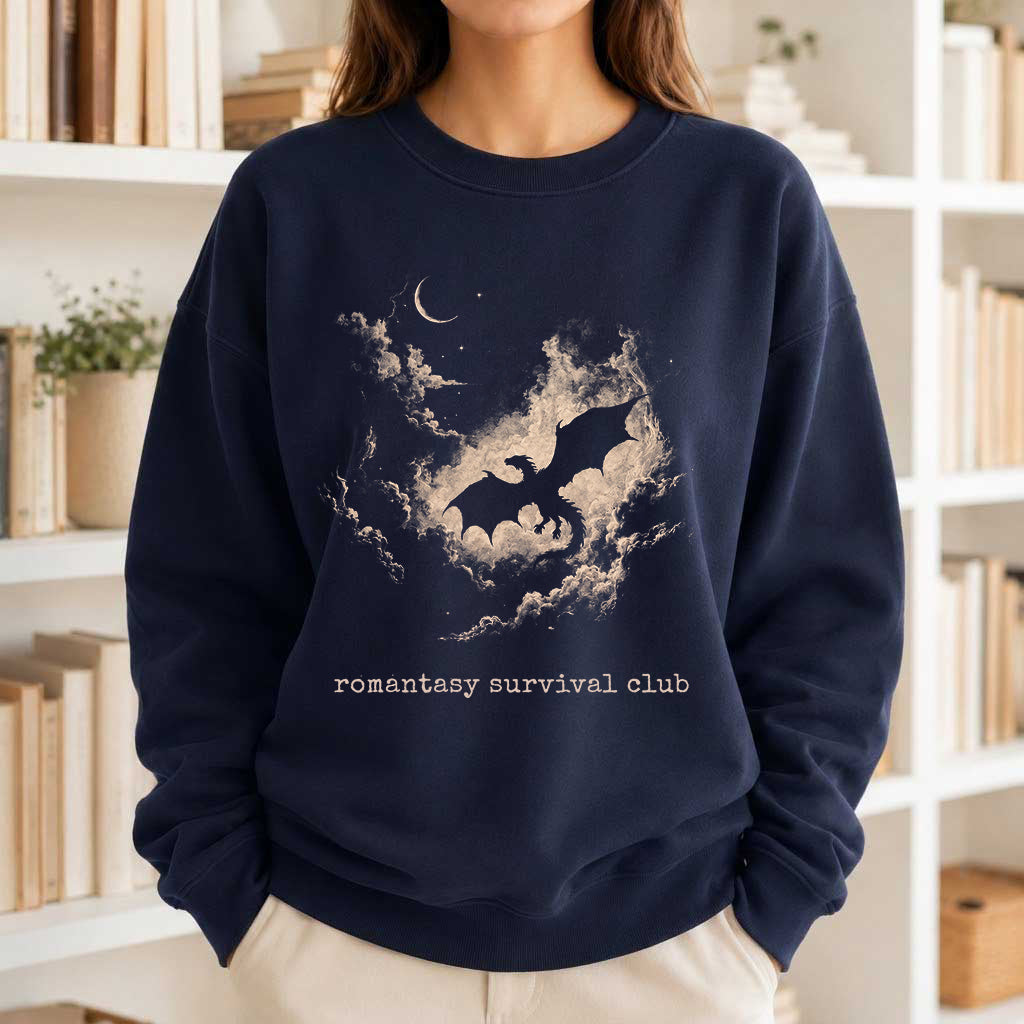 Dark Fantasy Dragon Clouds Crewneck Sweatshirt | Reader Gift Navy