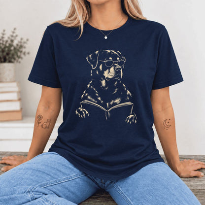 Rottweiler Reading Book Ultra-Soft Cotton T-Shirt | Dog Mom Reader Gift Navy