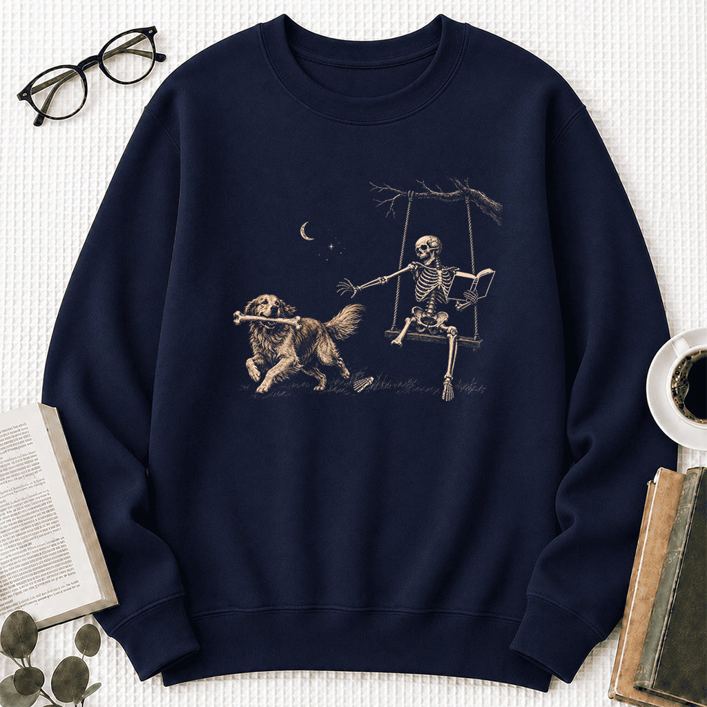 Funny Reading Book With Golden Retriever Printed Sweatshirt | Halloween Dog Lover & Reader Gift Navy