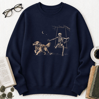 Funny Reading Book With Golden Retriever Printed Sweatshirt | Halloween Dog Lover & Reader Gift Navy