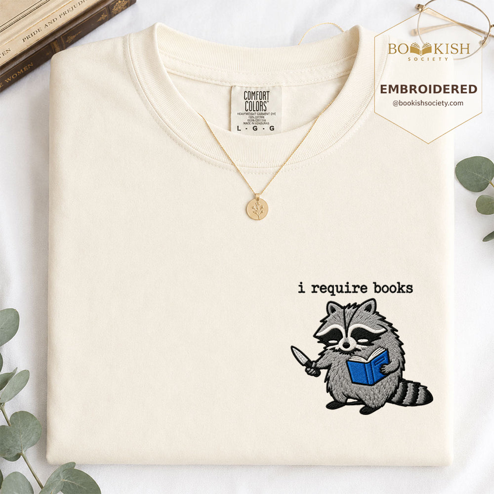 Embroidered I Require Books Comfort Color® T-shirt Book Lover Gift Ivory