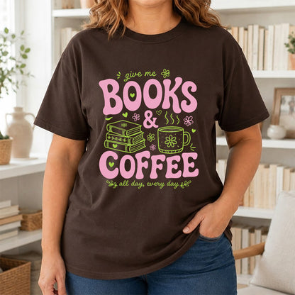 Books and Coffee Softstyle T-Shirt | Book Lover Gift Dark Chocolate
