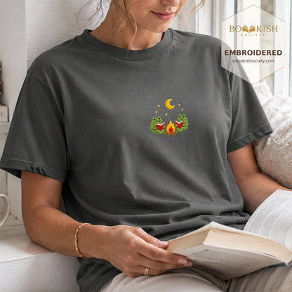 Embroidered Frog Campfire Comfort Color® T-shirt Book Lover Gift Pepper