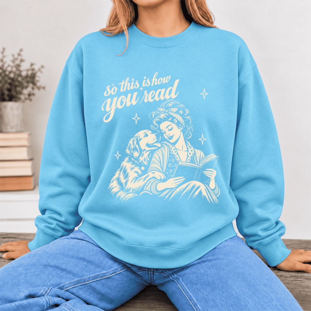 How You Read Golden Retriever Softstyle Sweatshirt | Dog Mom Reader Gift Sky