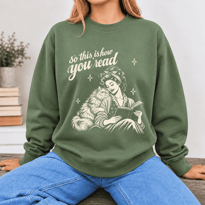 How You Read Persian Softstyle Sweatshirt | Cozy Cat & Book Lover Gift Military Green