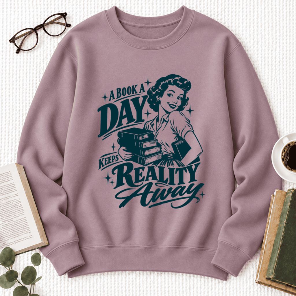 A Book A Day Keeps Reality Away Softstyle Sweatshirt | Cozy Book Lover Gift Paragon
