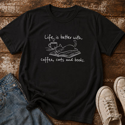 Funny Cats and Books Design Softstyle T-Shirt | Book Lover Gift Black