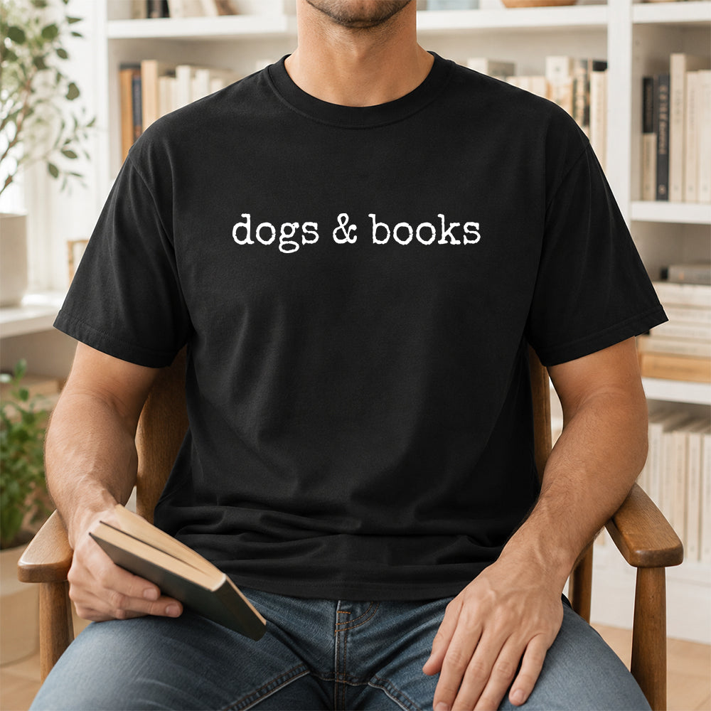 Dogs & Books Sport Cotton T-Shirt | Dog Lover & Reader Gift Black