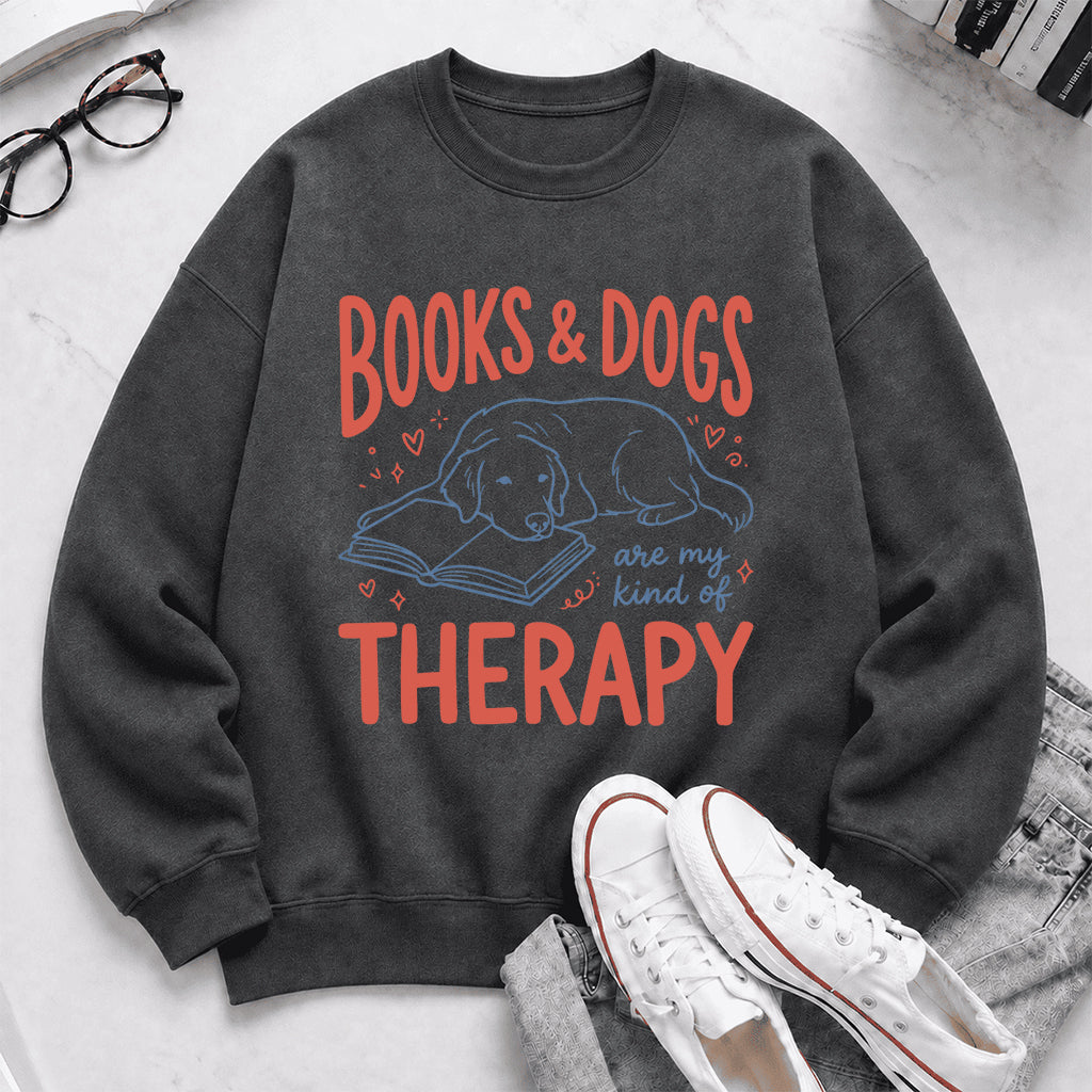 Give Me Books & Dogs Crewneck Sweatshirt | Dog Lover & Reader Gift Dark Heather