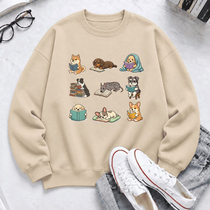 Funny Reading Dogs Embroidered Sweatshirt | Dog Mom Reader Gift Sand