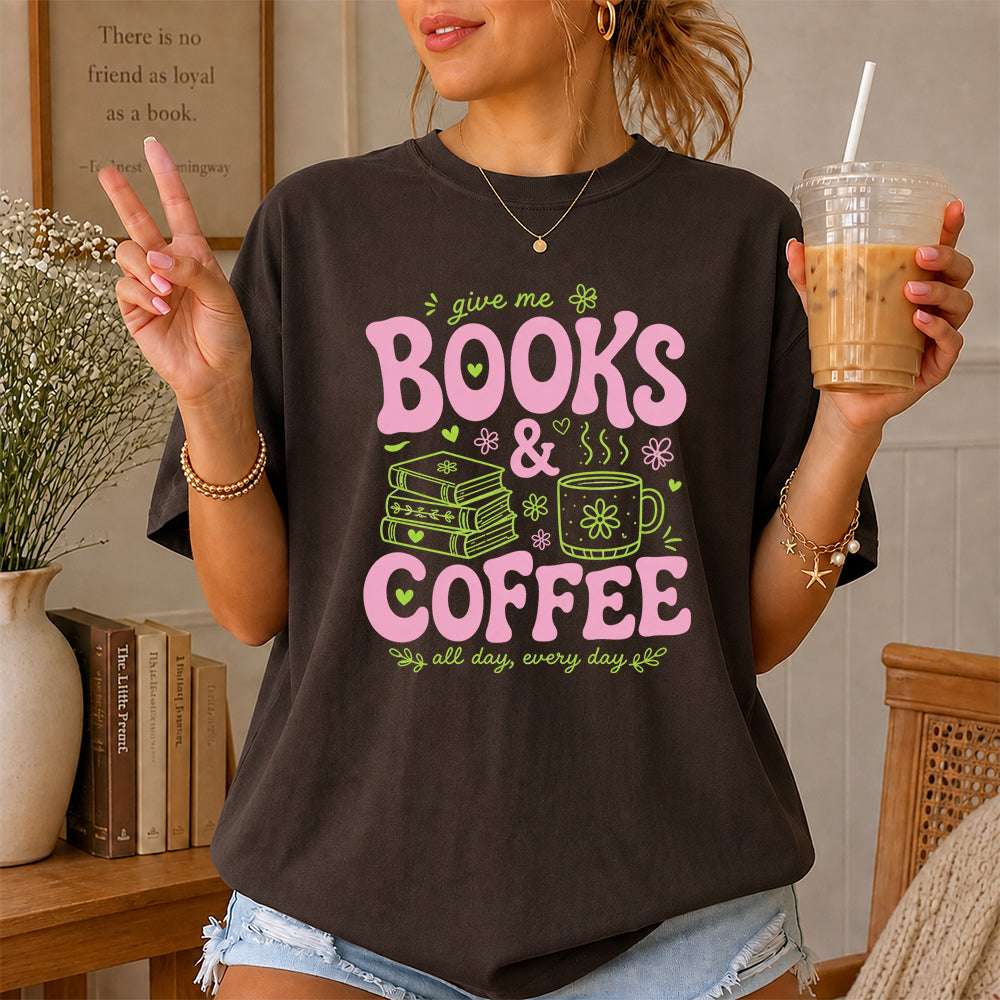 Books and Coffee Softstyle T-Shirt | Book Lover Gift Dark Chocolate