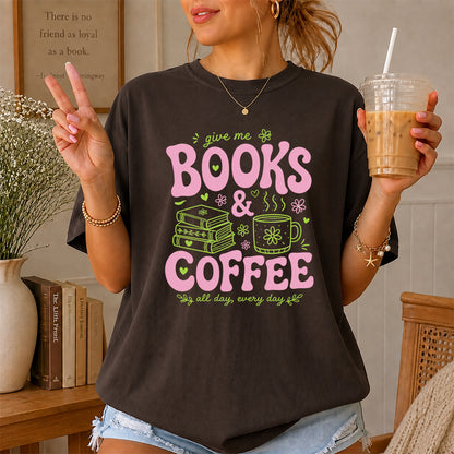 Books and Coffee Softstyle T-Shirt | Book Lover Gift Dark Chocolate