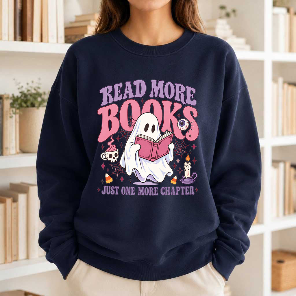Read More Books Printed Sweatshirt | Halloween Book Lover Gift Navy