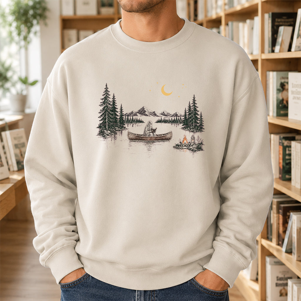 Reading Ghost On The Boat Printed Sweatshirt | Halloween Reader Gift Sand