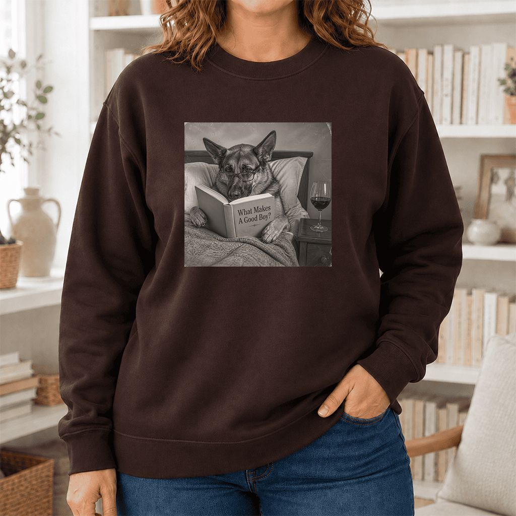 What Makes A Good Boy Crewneck Sweatshirt | Dog Lover Reader Gift Dark Chocolate